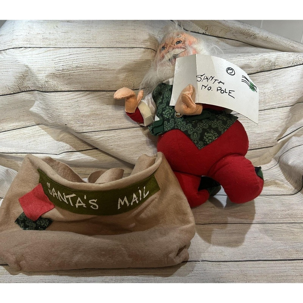 Vintage 1991 14" Annalee Santa with Toy Bag & North Pole Envelope TubJ